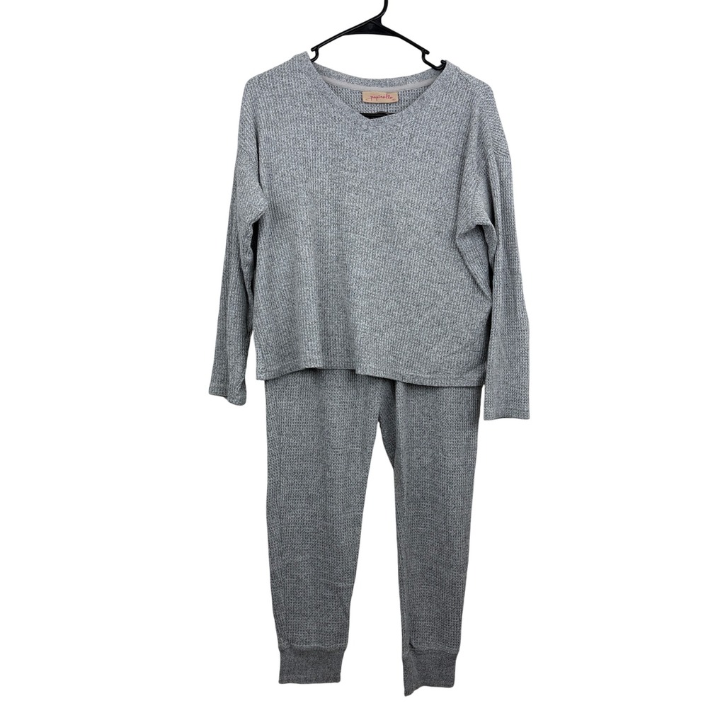 Papinelle Pajama Set Womens Small Gray Waffle Knit Long Sleeve Jogger Lounge Set